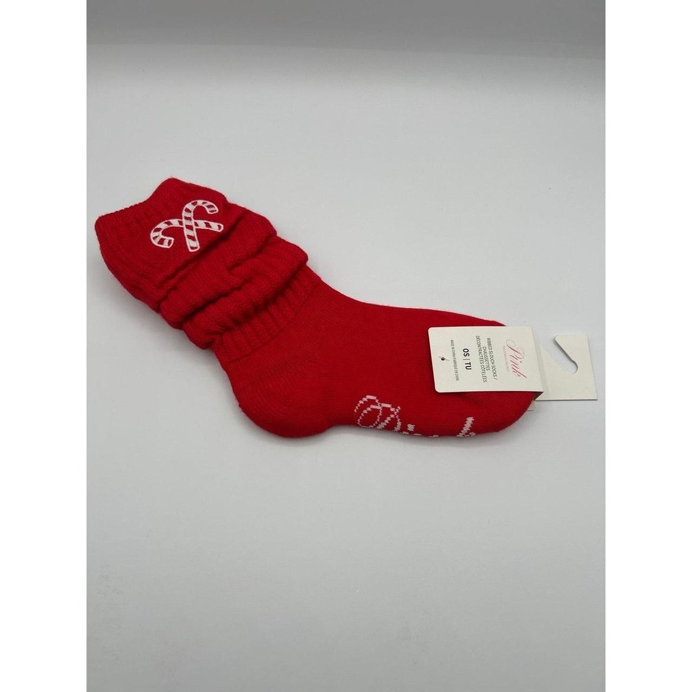 PINK Victoria's Secret Red Candy Cane Ribbed Slouch Socks OS NWT Warmer